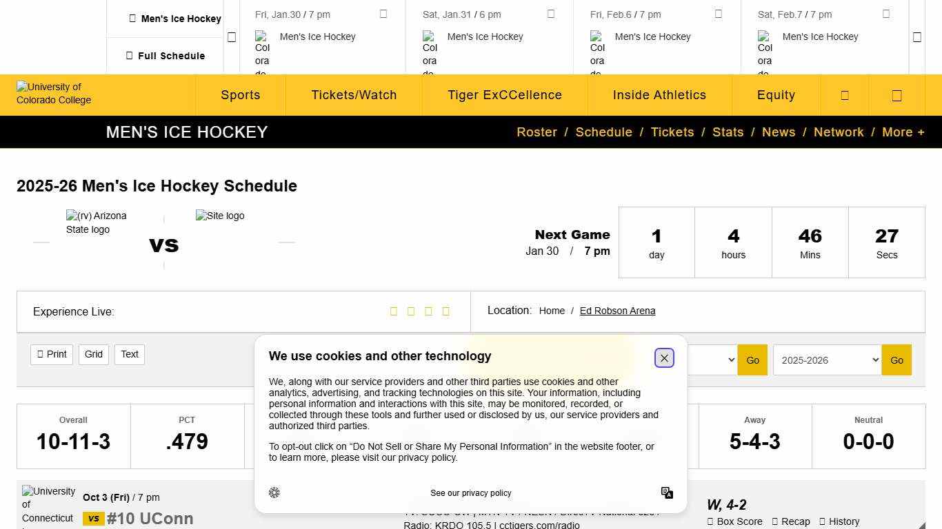 2025-2026 Men's Ice Hockey Schedule - Colorado College Athletics